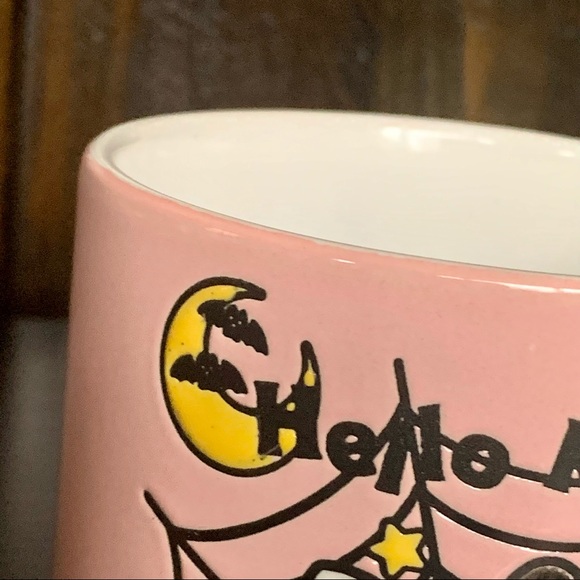 Hello Kitty Pink Halloween Mug - Skeleton Spider Web Bats Stars Pumpkins - Picture 3 of 11